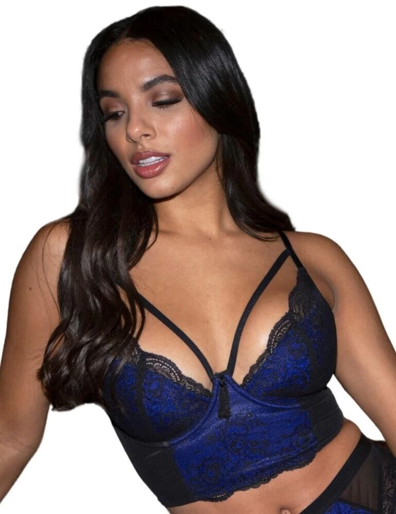16100 Pour Moi Sensation Lightly Padded Underwired Longline Bra - 16100 Black/Cobalt - Image 3
